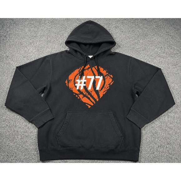 Other - Black Graphic Hoodie Orange Heart Tiger Stripe #77 Pullover Sweatshirt Mens 2XL